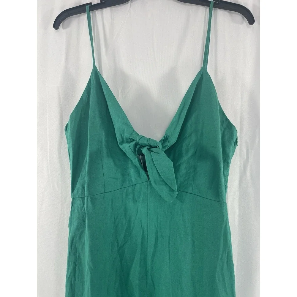 New MNG Mango Kelly Green Bow Linen Blend Jumpsuit Sz Medium (US) Tropical Beach